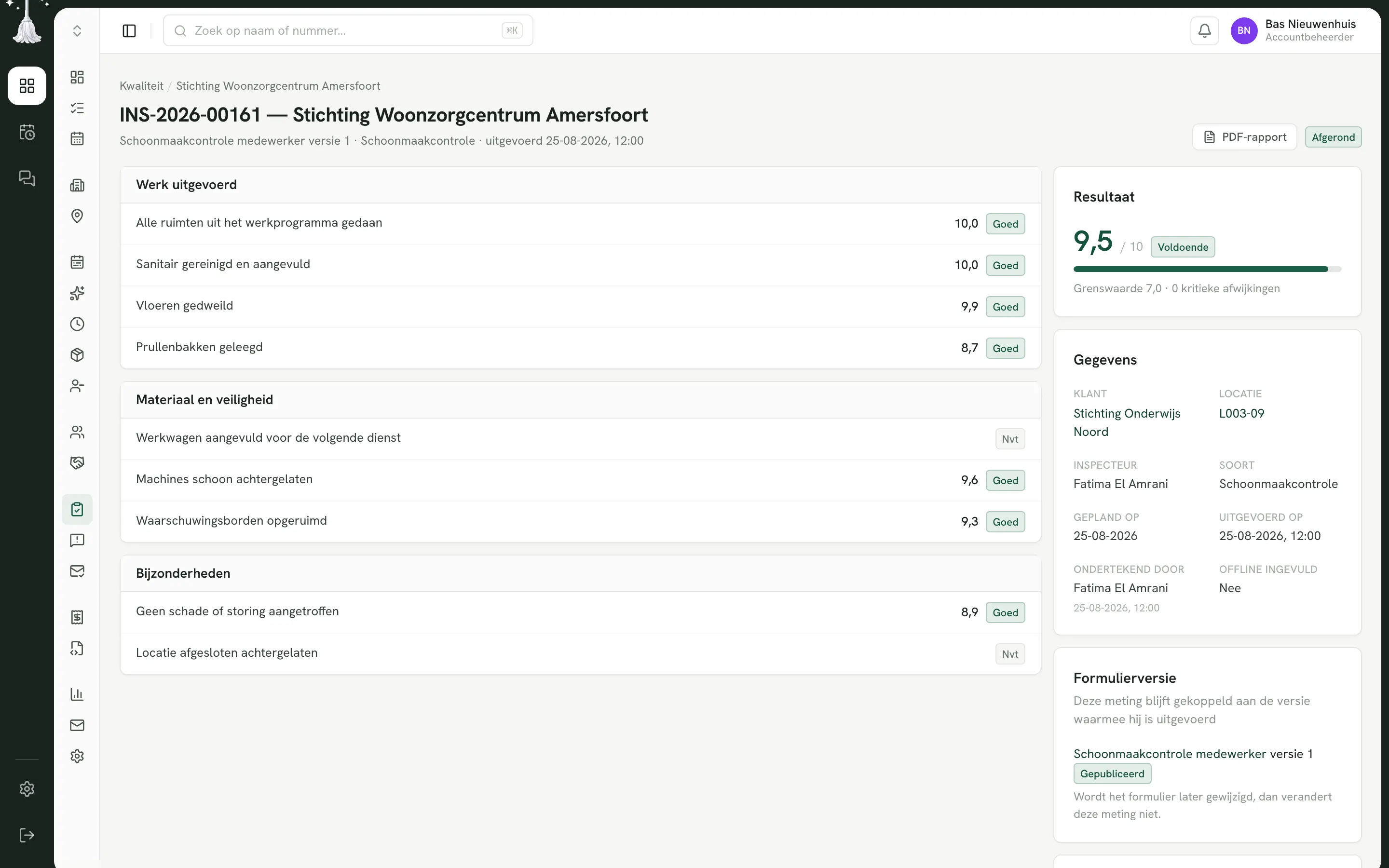 Een afgeronde kwaliteitsmeting met een cijfer per onderdeel en een eindscore.